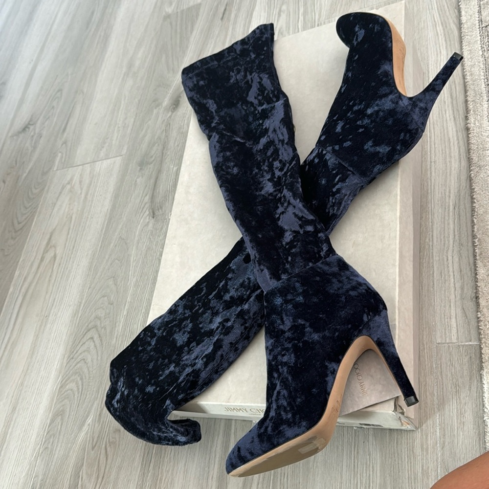 New In Box Jimmy Choo navy velvet boots